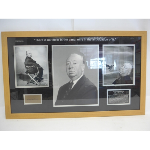 8297 - Alfred Hitchcock autograph - An autographed card signed in blue ink by Alfred Hitchcock, mounted wit... 