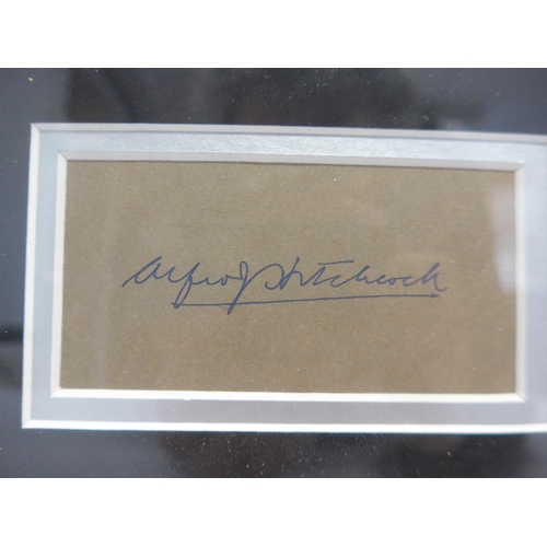 8297 - Alfred Hitchcock autograph - An autographed card signed in blue ink by Alfred Hitchcock, mounted wit... 
