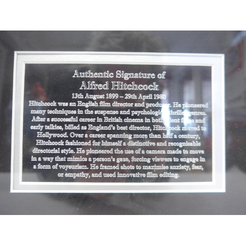 8297 - Alfred Hitchcock autograph - An autographed card signed in blue ink by Alfred Hitchcock, mounted wit... 