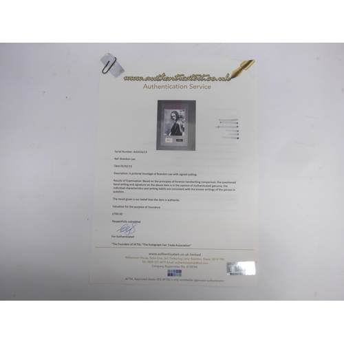 8283 - 'The Crow' Brandon Lee autograph - A piece of paper signed in black marker pen by Brandon Lee, mount... 