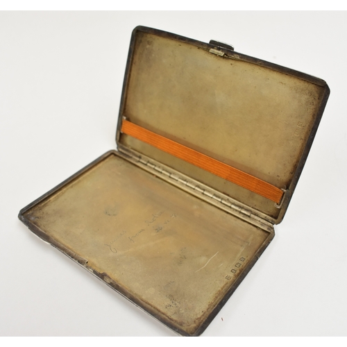 8054 - A William Neale silver deco engine turned cigarette case, monogrammed JRM, worn dented state, inscri... 