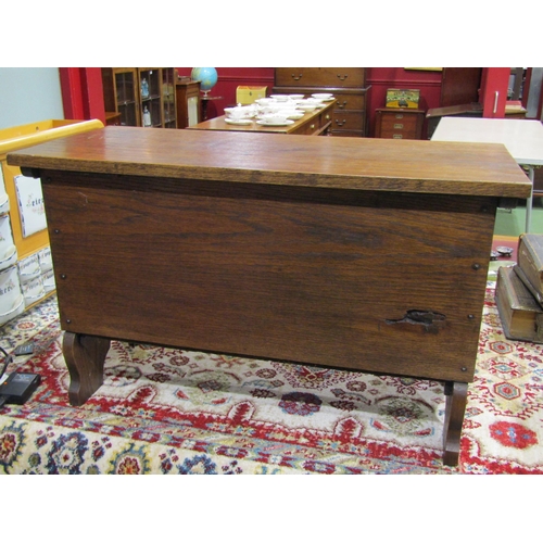 4007 - A mid-20th Century oak blanket box, carved Tudor Rose decoration, on shaped feet. 76cm long x 34cm d... 