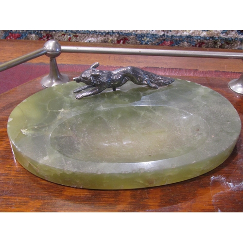 4012 - A galleried oak trophy tray with central plaque stamped 