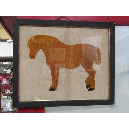 4015 - Two early 20th Century embroideries of shire horses and an embroidered still life of a vase of flowe... 