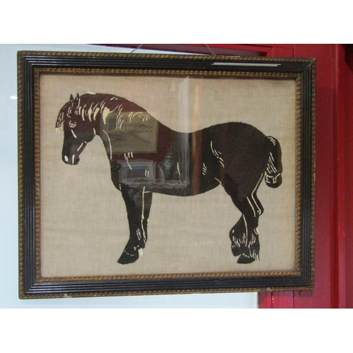 4015 - Two early 20th Century embroideries of shire horses and an embroidered still life of a vase of flowe... 