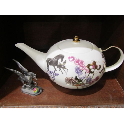 4029 - A Concetta Gallo china teapot with unicorn design and a Mystic Legends unicorn ornament (2)