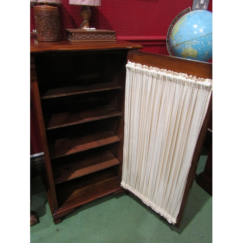 4032 - A late Victorian walnut cabinet, the bevel edge glazed single door with pleated silk panel over ogee... 