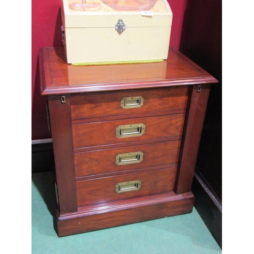 4040 - A pair of Georgian style campaign Wellington chests with locking bars and four drawers over a plinth... 