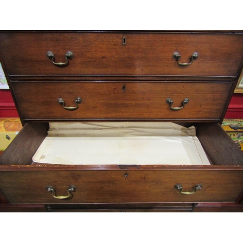 4042 - A Victorian mahogany chest on chest, dentil style moulding to cornice, two short over three long dra... 