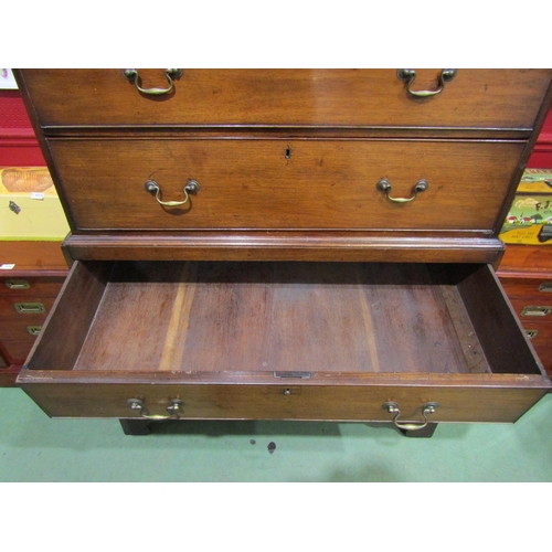4042 - A Victorian mahogany chest on chest, dentil style moulding to cornice, two short over three long dra... 