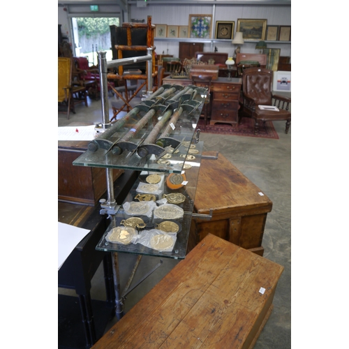 2012 - An industrial Chrome shelving unit with glass shelves