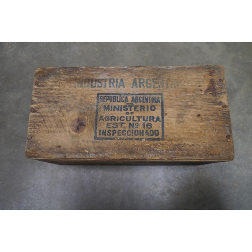 2032 - A pine box labelled 