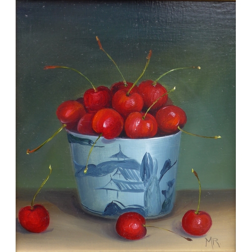 9052 - MIMI ROBERTS (Irish XX/XXI) Three framed oil on board still life studies - Cherries, Red Currents an... 