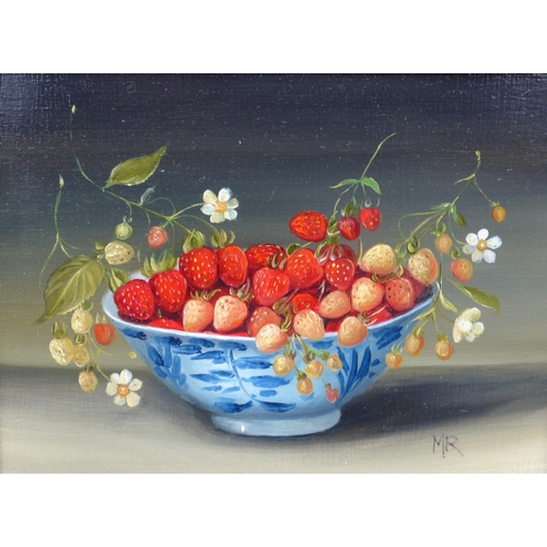 9052 - MIMI ROBERTS (Irish XX/XXI) Three framed oil on board still life studies - Cherries, Red Currents an... 