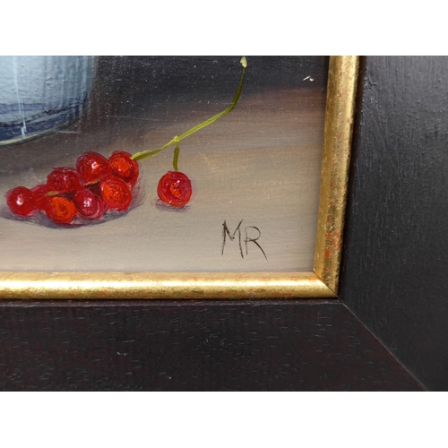 9052 - MIMI ROBERTS (Irish XX/XXI) Three framed oil on board still life studies - Cherries, Red Currents an... 
