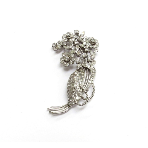 6060 - A mixed cut diamond floral spray brooch, unmarked, 19.5g