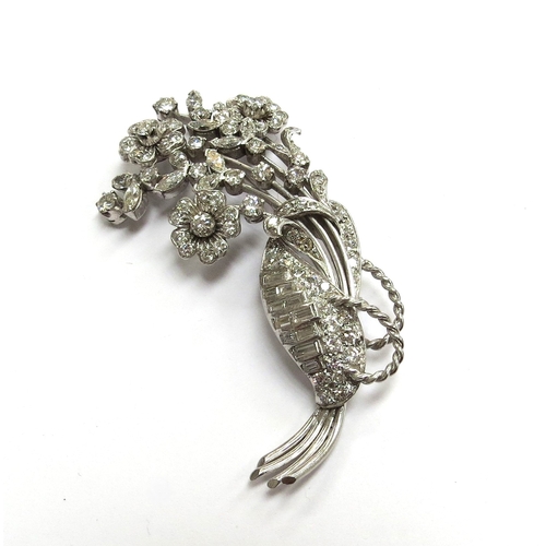 6060 - A mixed cut diamond floral spray brooch, unmarked, 19.5g