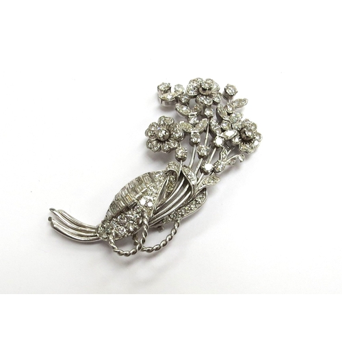 6060 - A mixed cut diamond floral spray brooch, unmarked, 19.5g