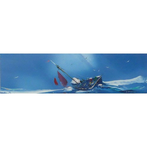 1052 - DAVID DEAKINS (b.1944) Three framed and glazed oils on board, yachts in rough seas. Each signed. Ima... 