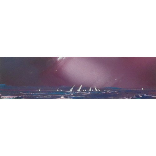 1052 - DAVID DEAKINS (b.1944) Three framed and glazed oils on board, yachts in rough seas. Each signed. Ima... 