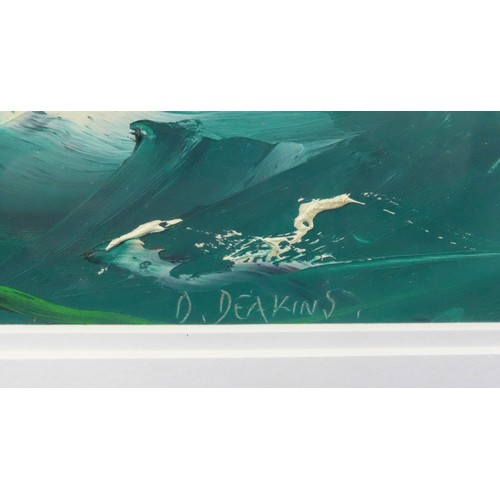1052 - DAVID DEAKINS (b.1944) Three framed and glazed oils on board, yachts in rough seas. Each signed. Ima... 