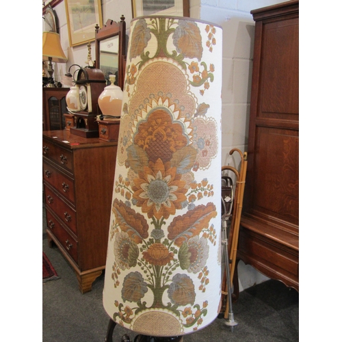 1020 - A 1970's ceramic floor lamp, brown glazed, tall floral design shade, 140cm total