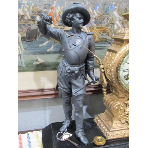 1040 - A large Ansonia figural mantel clock, Circa 1880 with two spelter statues depicting Don Juan and Don... 