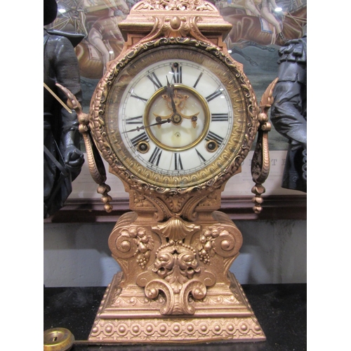 1040 - A large Ansonia figural mantel clock, Circa 1880 with two spelter statues depicting Don Juan and Don... 