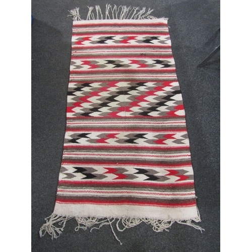 1547 - Three rugs, Eastern red and brown ground geometric design (worn), 140cm x 95cm, American style with ... 