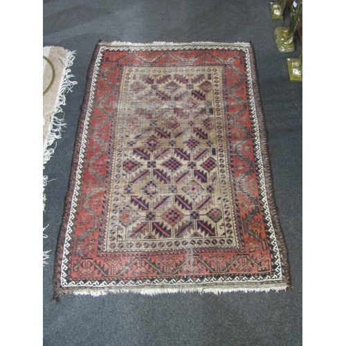 1547 - Three rugs, Eastern red and brown ground geometric design (worn), 140cm x 95cm, American style with ... 