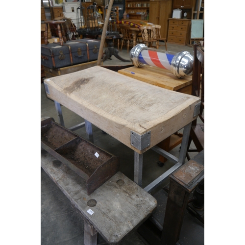 2009 - A double section butchers block on aluminium stand