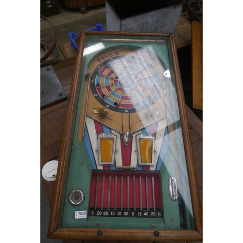 2038 - A 1930s Fives board pinball machine, a/f