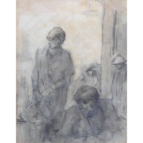 9042 - SHOLTO JOHNSTONE DOUGLAS (1871-1958) Two framed and glazed watercolours and charcoal sketches of fig... 