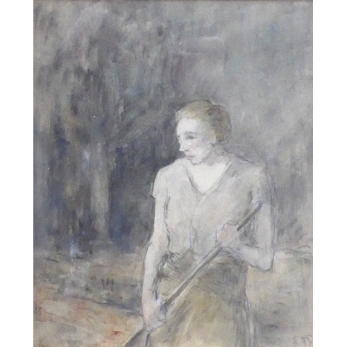 9042 - SHOLTO JOHNSTONE DOUGLAS (1871-1958) Two framed and glazed watercolours and charcoal sketches of fig... 