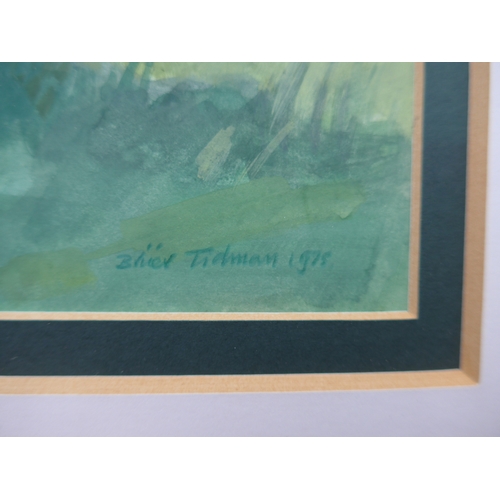 9046 - BRUER TIDMAN (1939-2024) A framed and glazed gouache, landscape with figure and church in distance. ... 