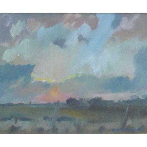 9045 - BRUER TIDMAN (1939-2024) A framed and glazed gouache, landscape with church in distance. Signed and ... 