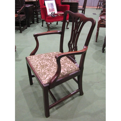 4002 - A Circa 1800 mahogany open armchair in the Chippendale manner, the fretwork central splat over chamf... 
