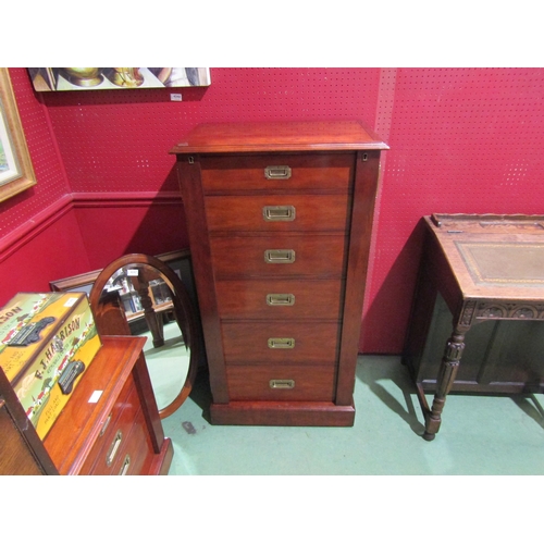 4053 - A Georgian style campaign Wellington chest with locking bars and six drawers over a plinth base, 117... 