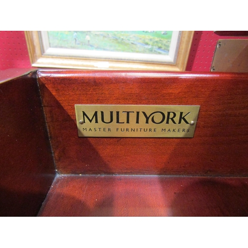 4053 - A Georgian style campaign Wellington chest with locking bars and six drawers over a plinth base, 117... 
