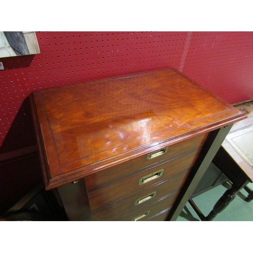 4053 - A Georgian style campaign Wellington chest with locking bars and six drawers over a plinth base, 117... 