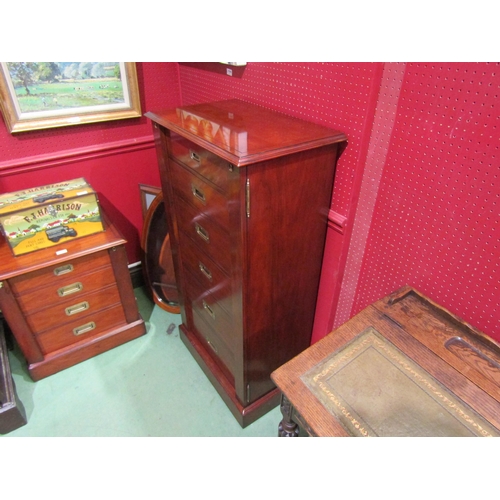 4053 - A Georgian style campaign Wellington chest with locking bars and six drawers over a plinth base, 117... 