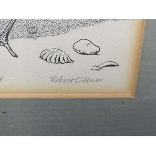 9057 - ROBERT GILLMOR MBE PP SWLA (1936-2022) A framed and glazed pen and ink drawing of Little Ringed Plov... 