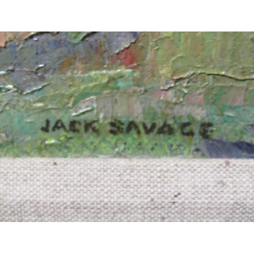 4046 - F J SAVAGE (1910-2003): An oil on board, cows on Norfolk marsh, gilded frame, signed lower right, 33... 