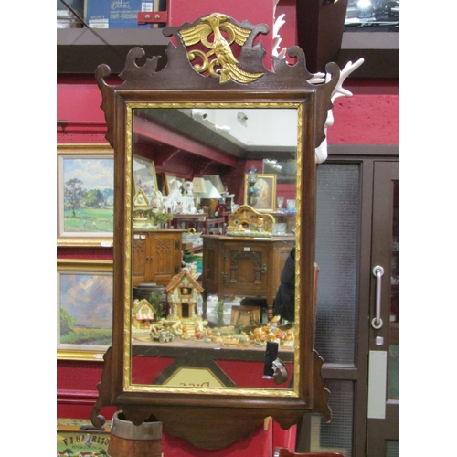 4061 - A Regency mahogany fretwork wall mirror, gilded bird detail to top, loss to bottom right of frame