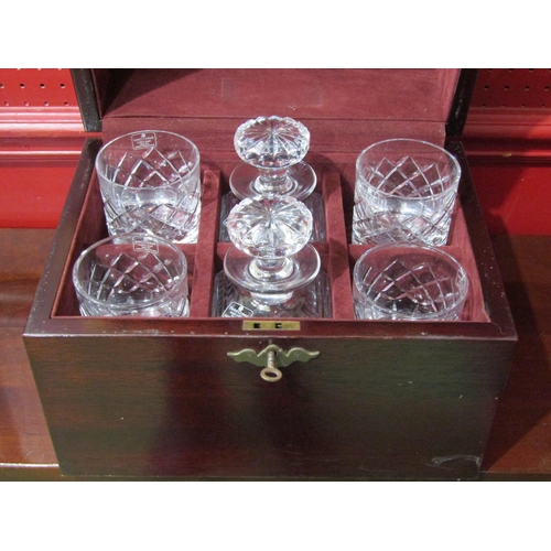 A mahogany decanter box containing two Tudor Crystal cut glass ...
