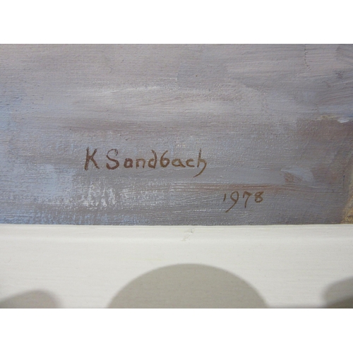 4010 - KATHLEEN SANDBACH (XX-XXI): An oil on board of river landscape scene, signed and dated 1978 lower ri... 
