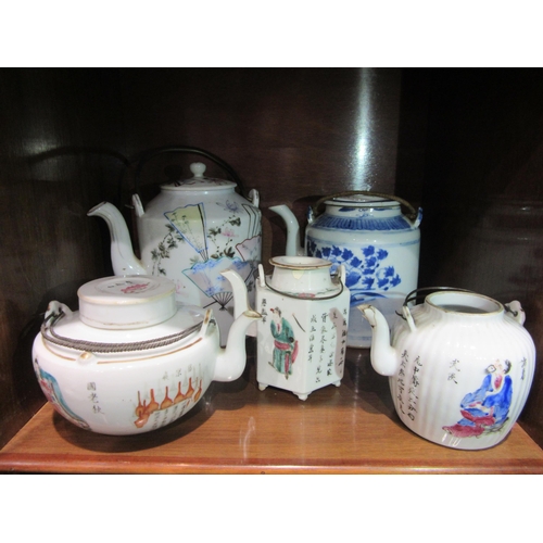 4025 - Five various Oriental teapots, one without lid