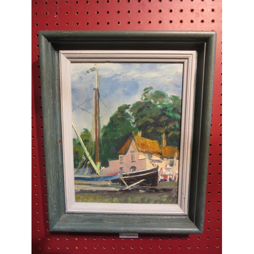 4037 - JOHN RIDGER (XX-XXI): An oil 'Pin Mill - Butt and Oyster', signed lower left, framed, 26cm x 19cm im... 