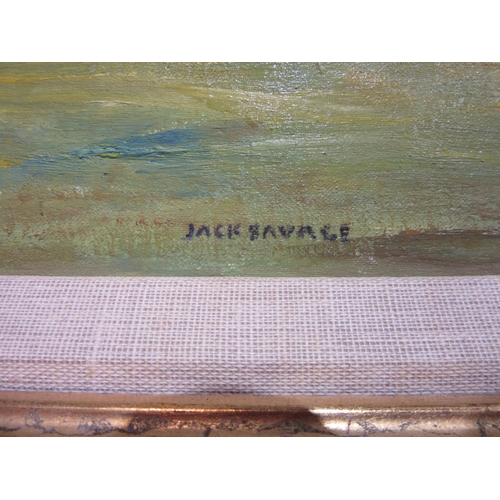 4038 - F J SAVAGE (1910-2003): An oil on board rural scene, trees, cows and fence, gilded frame, signed low... 