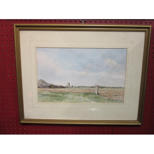 4039 - T.R BALL: A watercolour of Waxham church, signed to bottom left corner, framed and glazed, 21.5cm x ... 